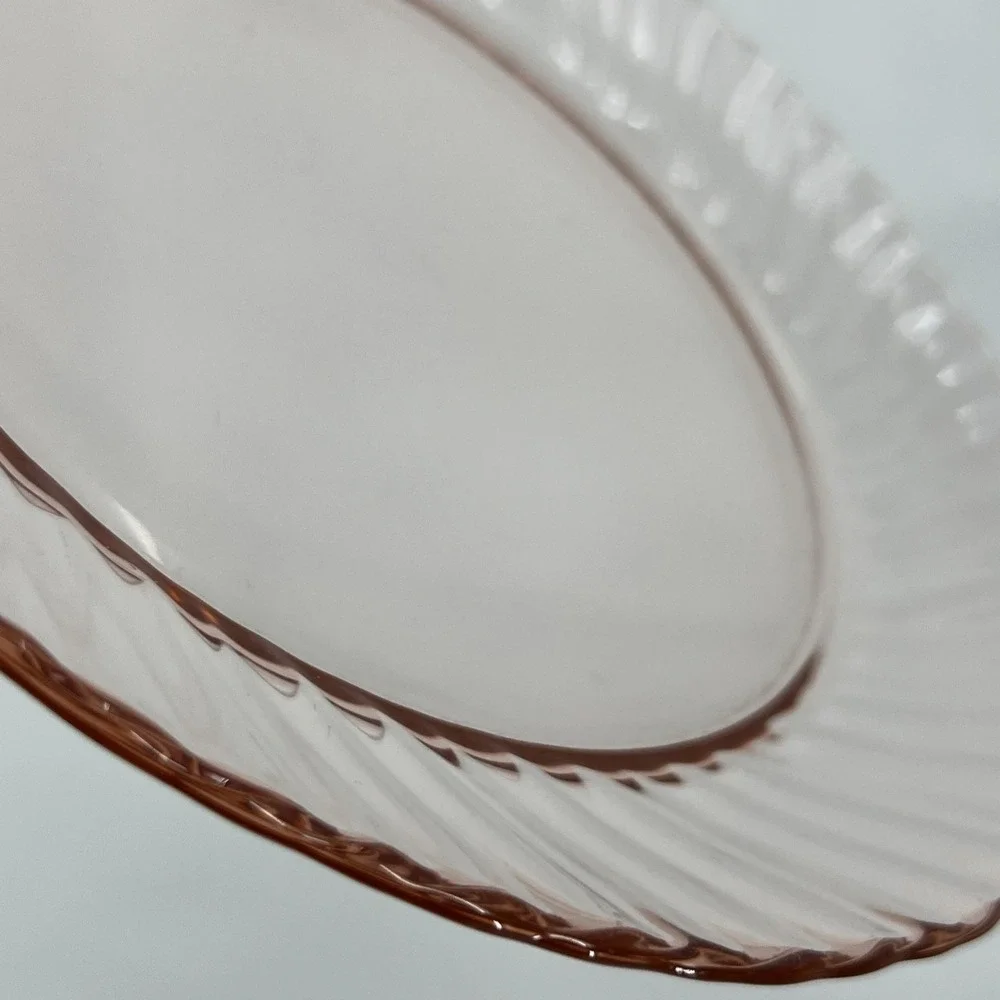 Arcoroc Rosaline Pink Swirl Depression Glass Plates Cup Made In France Set of 14